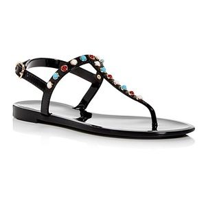 NWOT Stuart Weitzman Goldie Multi-Color Studded Black Jelly Slingback Sandal 6